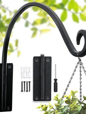 Outdoor Hanging Plant Bracket – Hand-Forged Iron Bird Feeder Hook, Weather-Resis